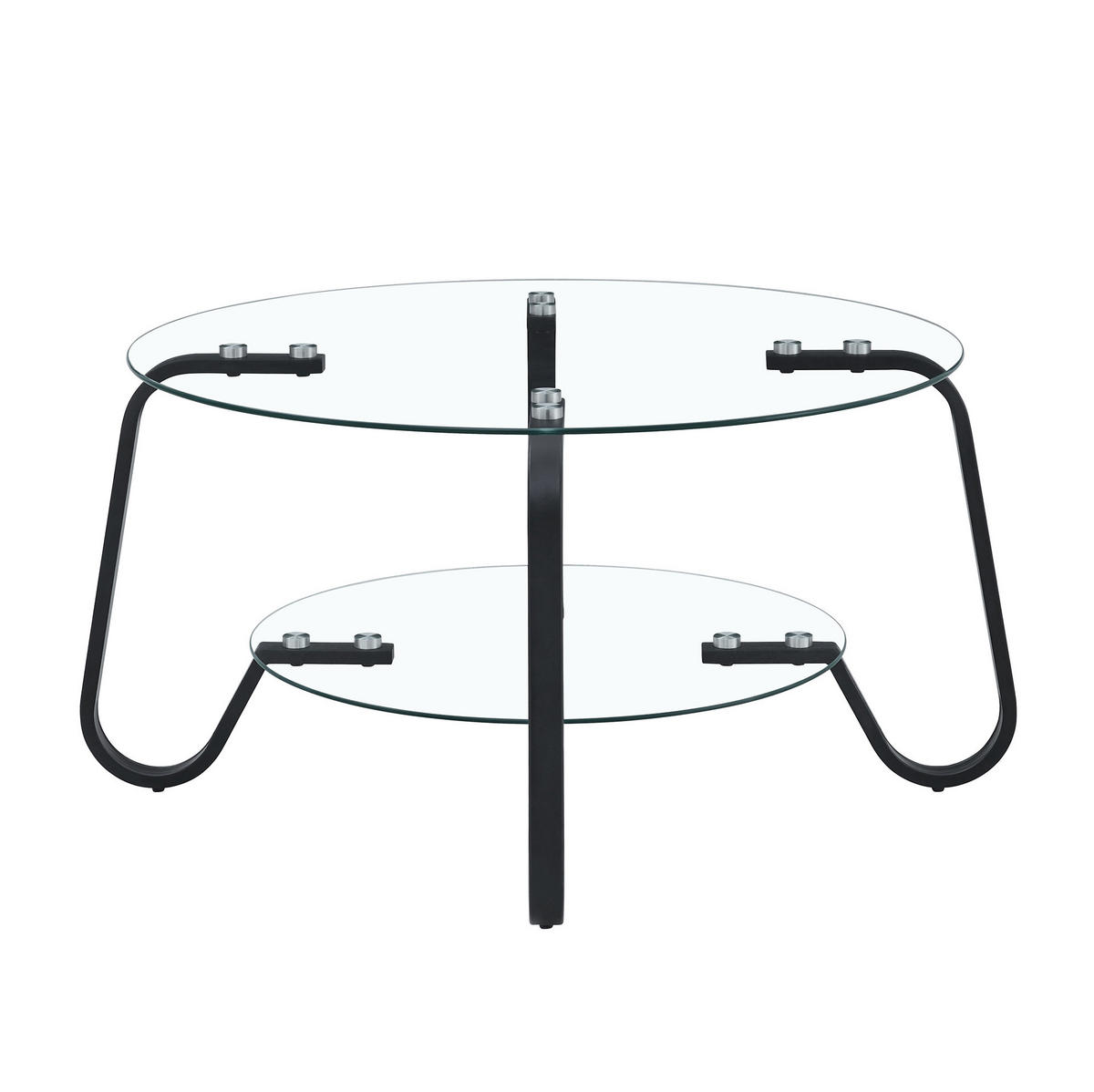 COUCHTISCH 80/80/45 cm schwarz aus Metall mit 2 Ebenen Sicherheitsglas - Schwarz, Metall (80/80/45cm) - OKWISH