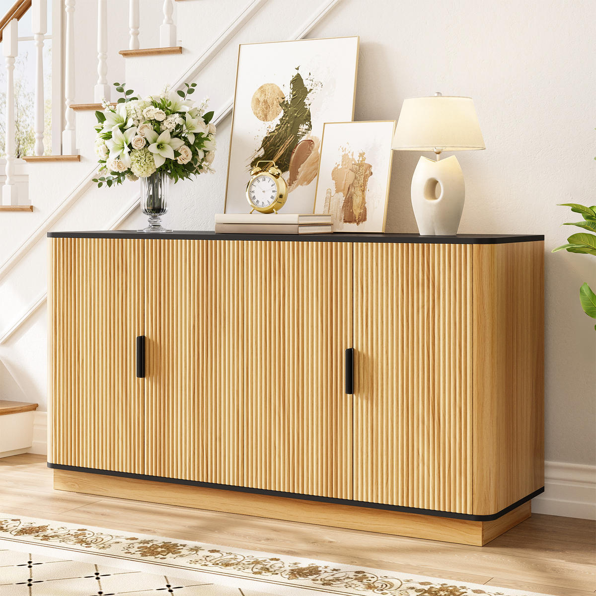 SIDEBOARD 4 Türen Riffelung Holzoptik Stauraum modern - Naturfarben, Holzwerkstoff (40/75/139cm) - FLIEKS