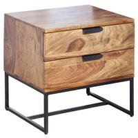 NACHTTISCH – Massivholz/Eisen, 50x40x51 cm, 2 Schubladen, Industrial-Stil - Schwarz/Braun, Holz/Metall (50/51/40cm) - KADIMA DESIGN