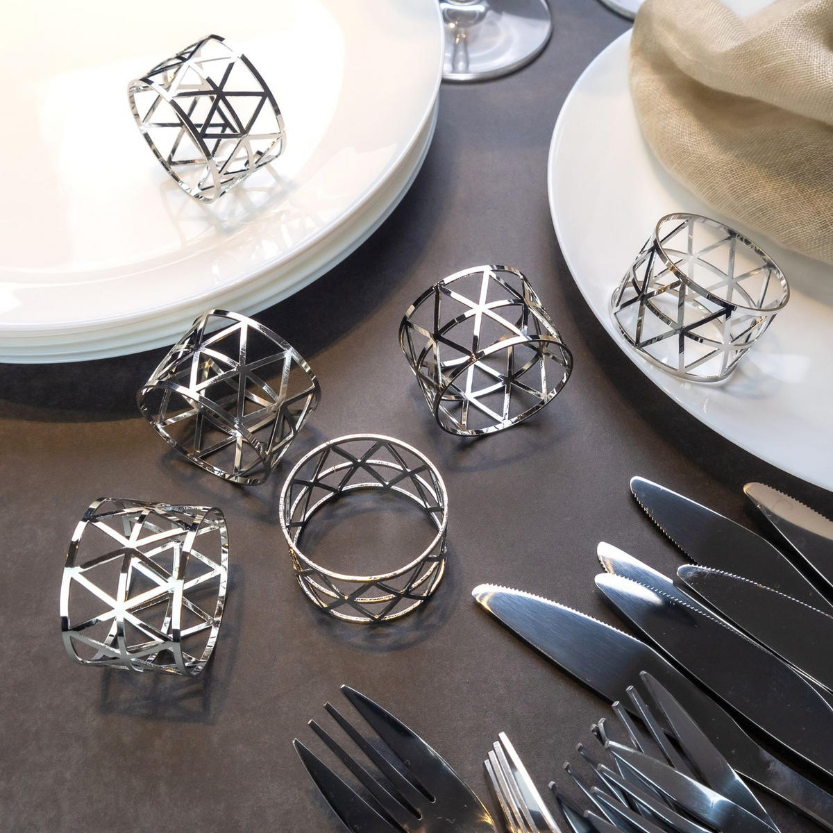 SERVIETTENRINGE Serviettenhalter (6er-Set) - Silberfarben, Metall (4.5/3/4.5cm) - Intirilife