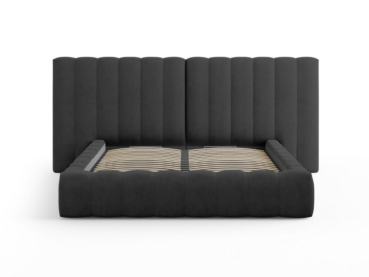 BETT mit Bettkasten und Doppelkopfteil Kelp aus strukturiertem Stoff anthrazit 180x200cm - Anthrazit, Textil (180/200cm) - Micadoni