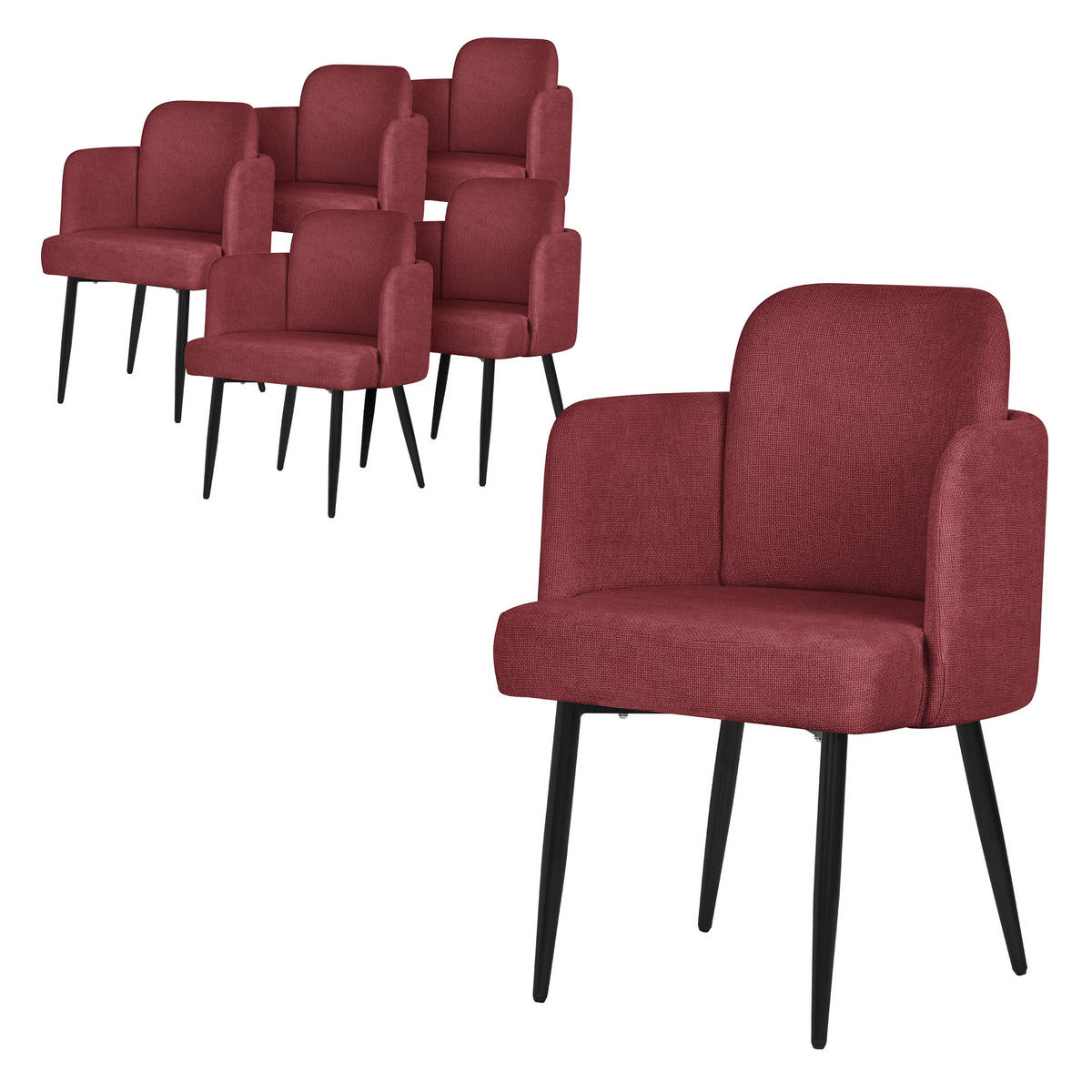 ESSZIMMERSTÜHLE 6er Set Rot mit Stoffbezug Rattan Optik - Rot/Schwarz, Textil/Metall (59/86/59cm) - ML-DESIGN