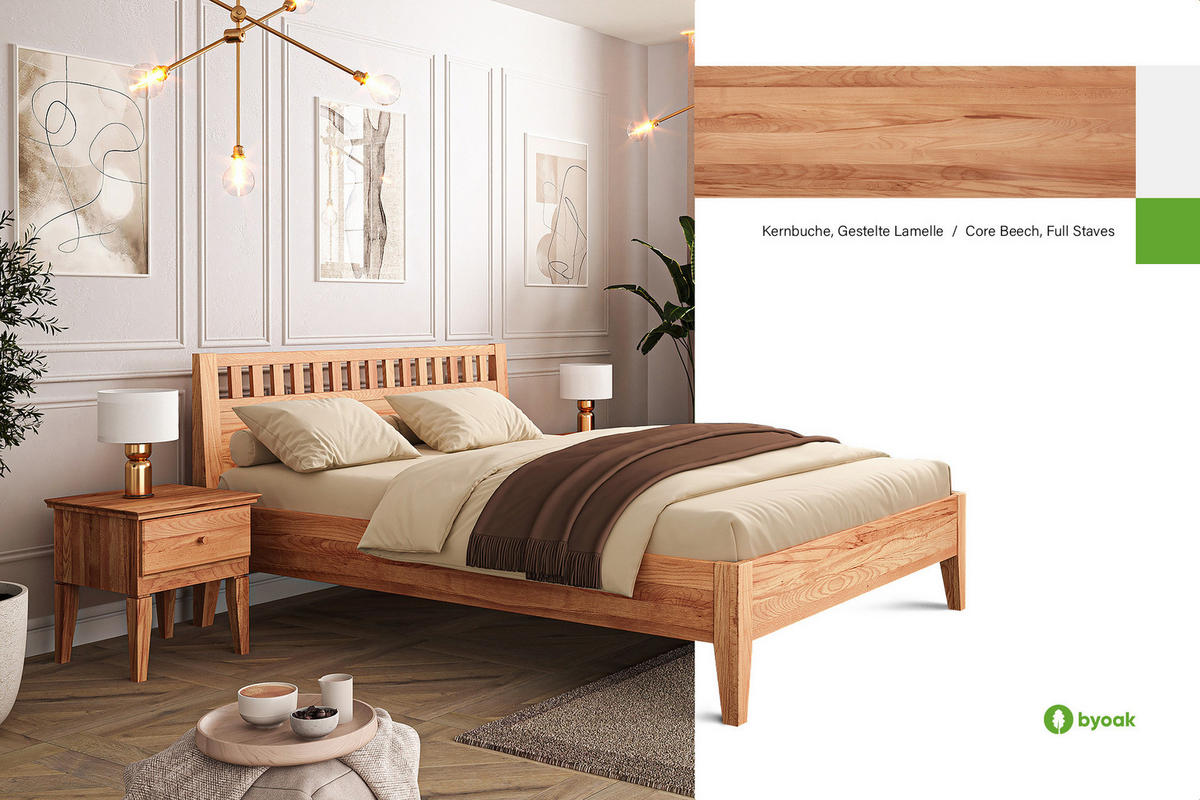 MASSIVHOLZBETT ELIAS 5 80x190 Kernbuche - Kernbuche, Holz (80/190cm) - byoak