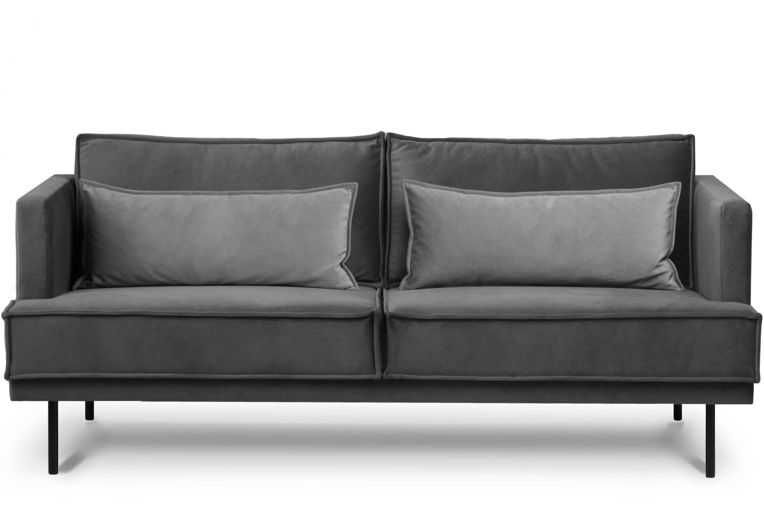 3-SITZER-SOFA GANZO 2 Kissen inklusive, Velours-Stoff, dunkelgrau - Dunkelgrau/Schwarz, Textil/Metall (193/84/92cm) - KONSIMO®