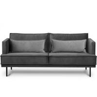 3-SITZER-SOFA GANZO 2 Kissen inklusive, Velours-Stoff, dunkelgrau - Dunkelgrau/Schwarz, Textil/Metall (193/84/92cm) - KONSIMO®