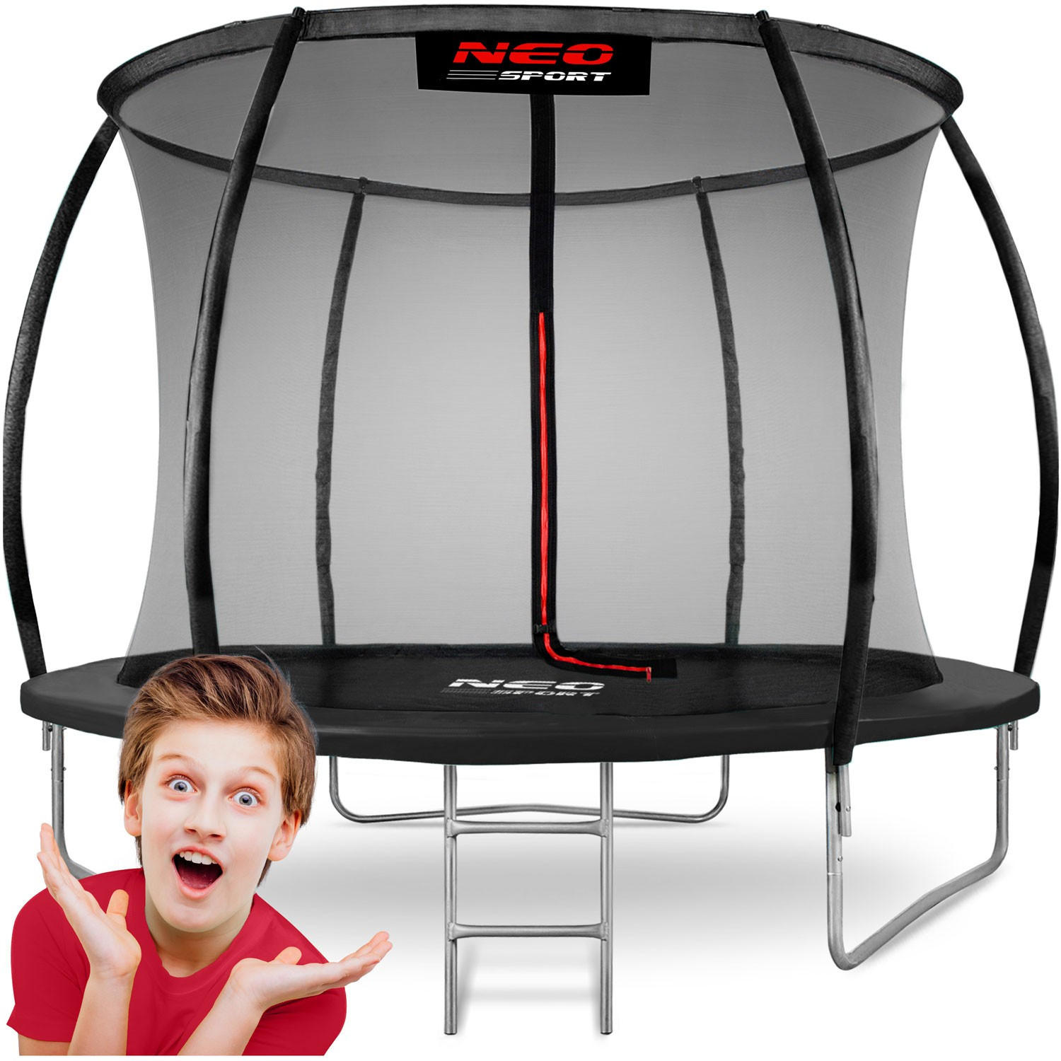PROFILIERTES Gartentrampolin 8 ft/252 cm mit Innennetz - Schwarz, Metall (252/252cm)