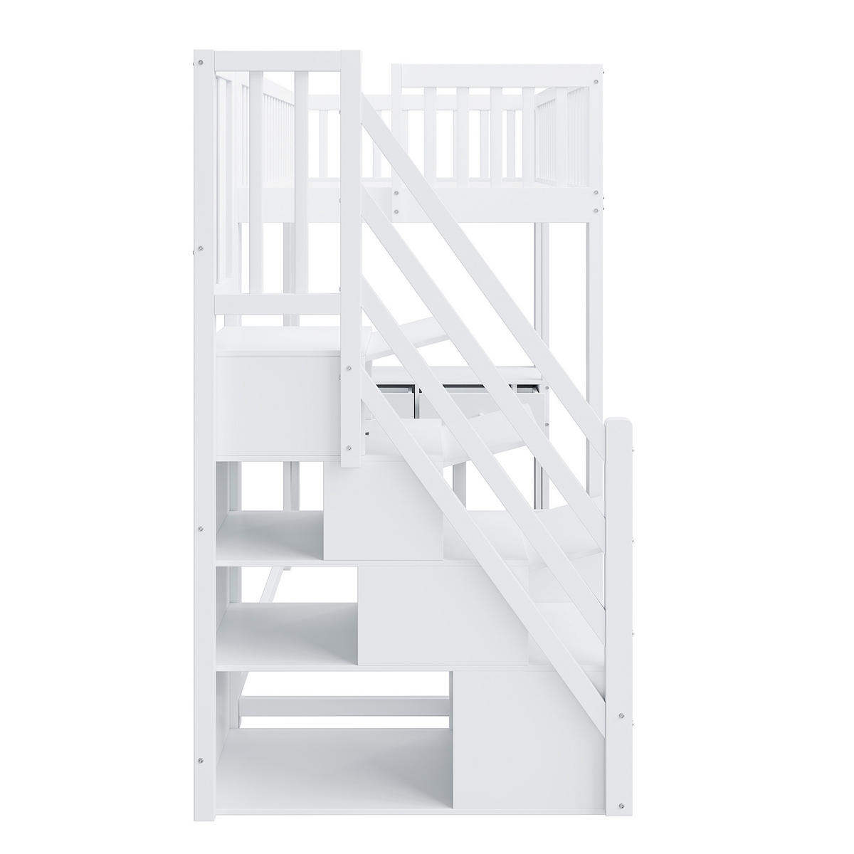 HOCHBETT 90/200 cm weiß aus Kiefernholz mit Tisch und Aufbewahrungstreppe - Weiß, Holzwerkstoff (90/200cm) - OKWISH