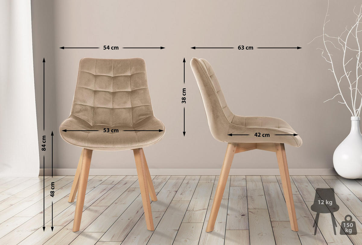 STUHL Samt braun - Eukalyptusholzfarben/Braun, Holz/Textil (54/84/63cm) - CLP