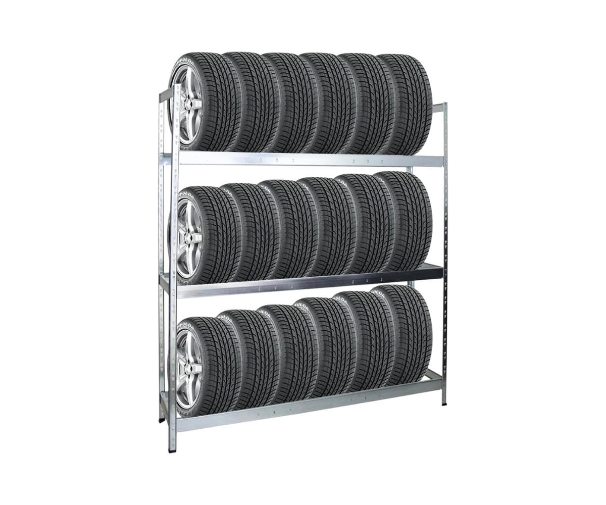 REIFENREGAL Tiger XL 200x180x45 cm 300 kg Fachlast bis zu 21 Reifen auf 3 Ebenen Verzinkt - Silberfarben, Metall (180/200/45cm) - PROREGAL