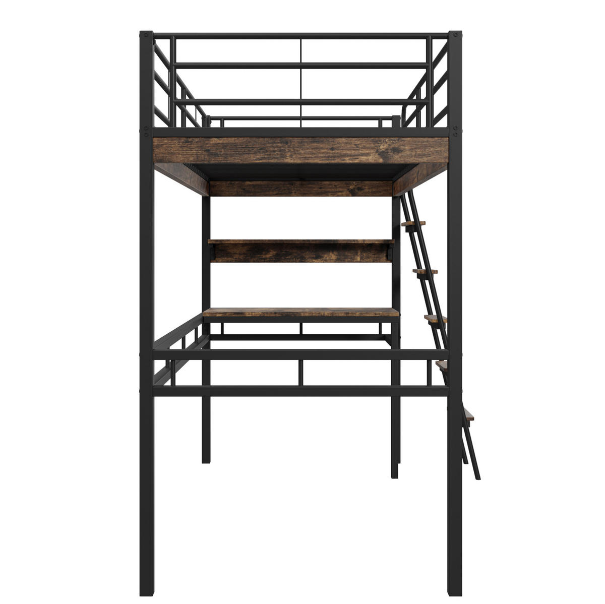 HOCHBETT 90/200 cm Schwarz aus Metall mit Schreibtisch und Regalen - Schwarz, Metall (90/200cm) - OKMYHOME