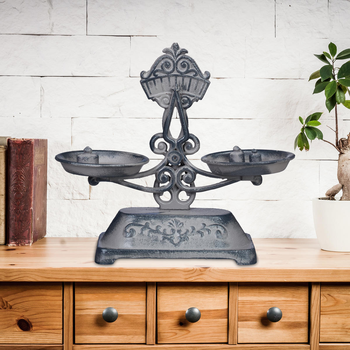 DEKORATÍVNA váha - sivá, kov (24cm) - Relaxdays