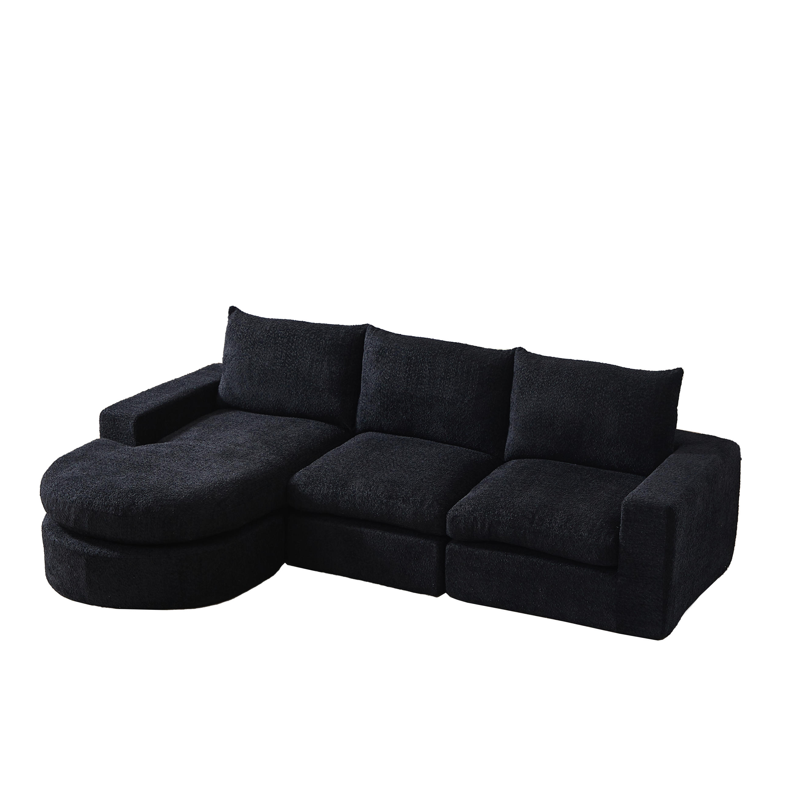 ECKSOFA Chenille L-Form mit Liegestuhl, DE-42754, Schwarz - Schwarz, Textil (250/160cm) - ComfortXL