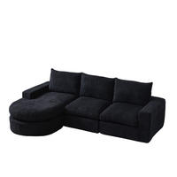 ECKSOFA Chenille L-Form mit Liegestuhl, DE-42754, Schwarz - Schwarz, Textil (250/160cm) - ComfortXL