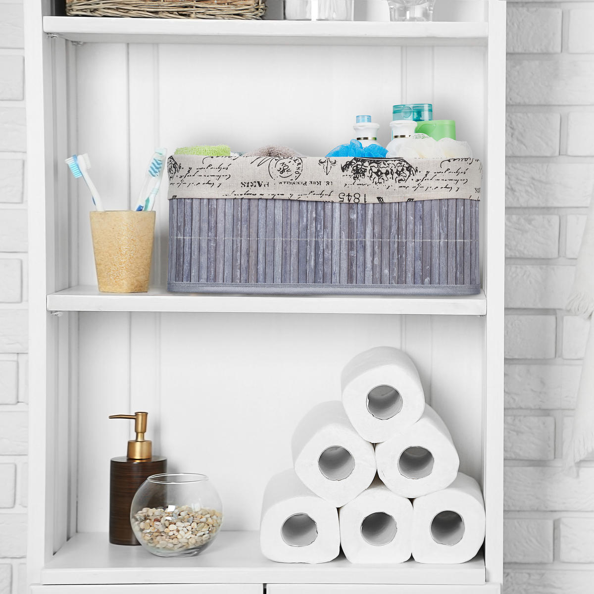 AUFBEWAHRUNGSKORB - Multicolor, Holz/Textil (38/16.5/28.5cm) - Relaxdays