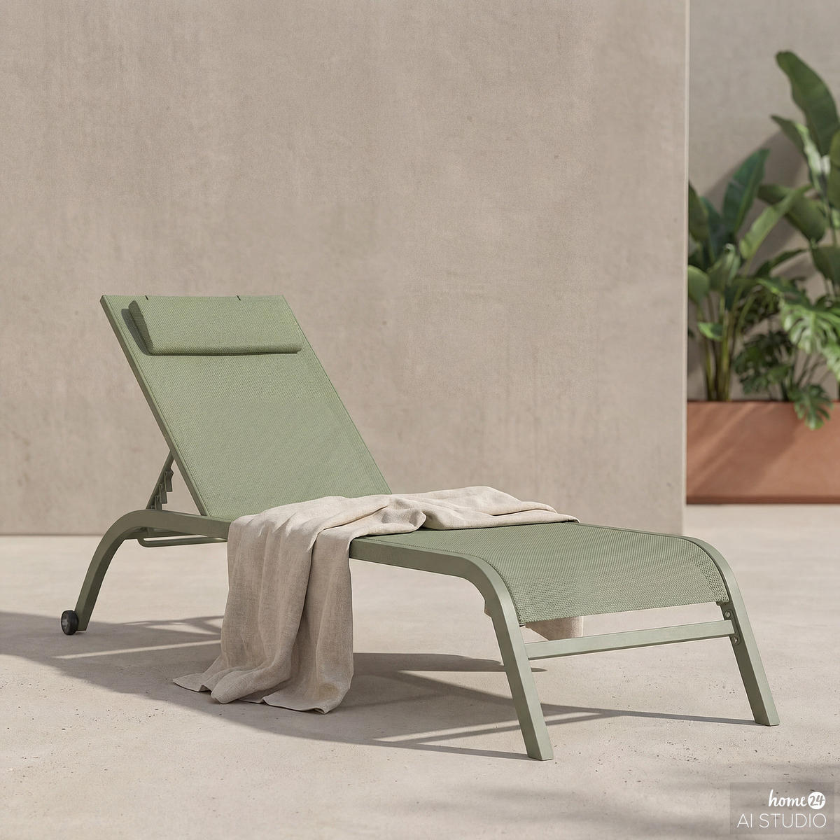 SONNENLIEGE - Polyrattan / Stahl - Salbeigrün, Textil/Metall (67/35/196cm) - home24