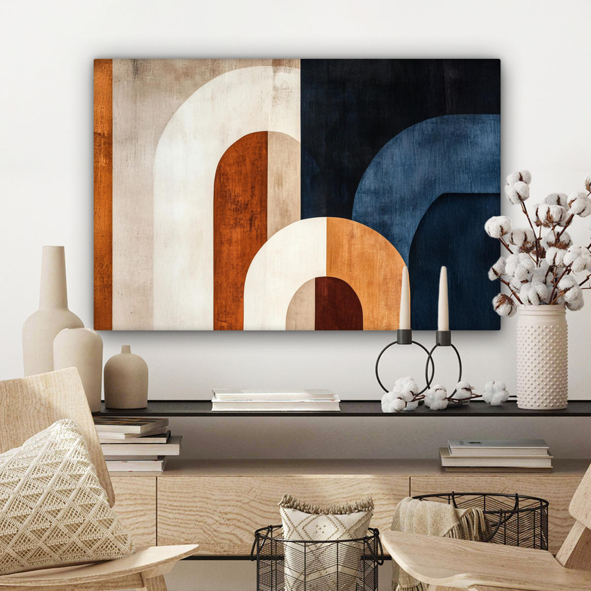 LEINWANDBILD Abstrakt - Formen - Dunkelblau Gemälde 60x40 cm - Cognac, Textil (60/40cm) - MuchoWow