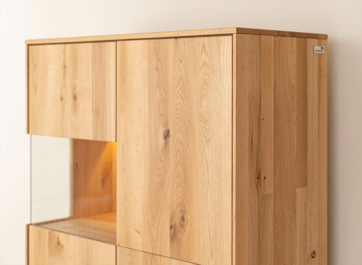 VITRINE Tirano Eiche Natur 83 / 39 / 147cm - Eichefarben/Schwarz, Holz/Metall (83/147/39cm) - Feldmann-Wohnen