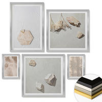 WANDBILDER 5er Set - 50x50 cm & 20x30 cm & 40x60 cm Silberner Rahmen - Dezente Boho-Naturtexturen - Silberfarben, Kunststoff (40/60cm) - ArtPrintCave