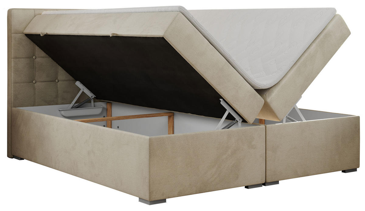 BOXBETT CARMEN 180/200 Beige Velvet - H3 - Beige, Holz/Textil (180/200cm) - MKS