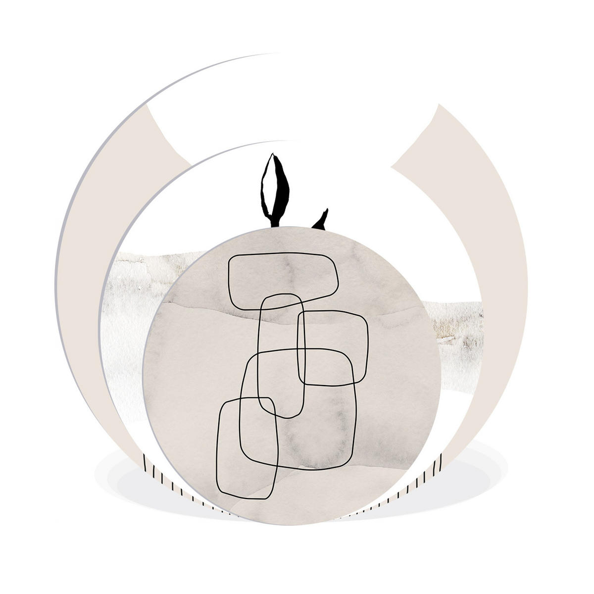 BILDERSET 3er-Set rund 55/40/25 cm abstrakte Kunst - Beige, Kunststoff (55/55cm) - artissimo