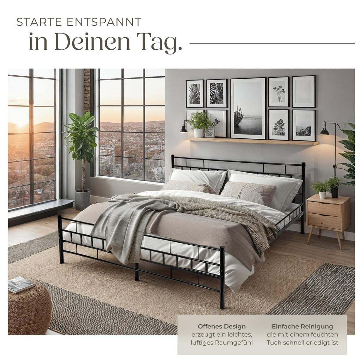 METALLBETT Malta,140 x 200 cm,schwarz - Schwarz, Metall - tectake