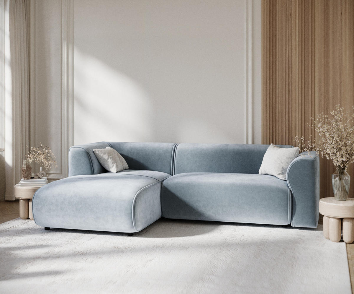 ECKSOFA Melani Blau Samtstoff - Blau/Schwarz, Holz/Holzwerkstoff (253/153cm) - Maison de Reve