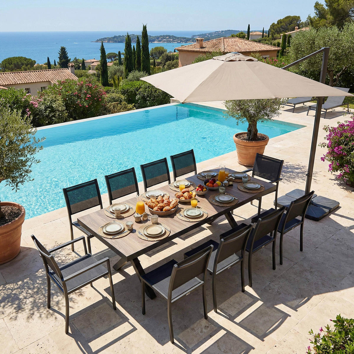 GARTENTISCH, Grau - Grau, Metall (201/100/74.5cm) - Oviala