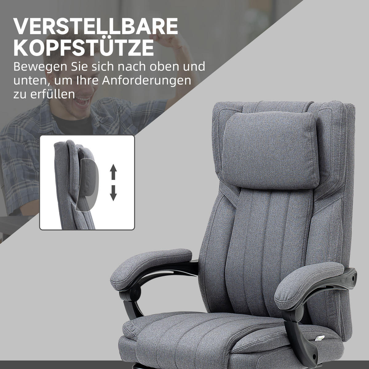 BÜROSTUHL mit Massagefunktion, Grau - Grau, Kunststoff (61/118/65cm) - Vinsetto