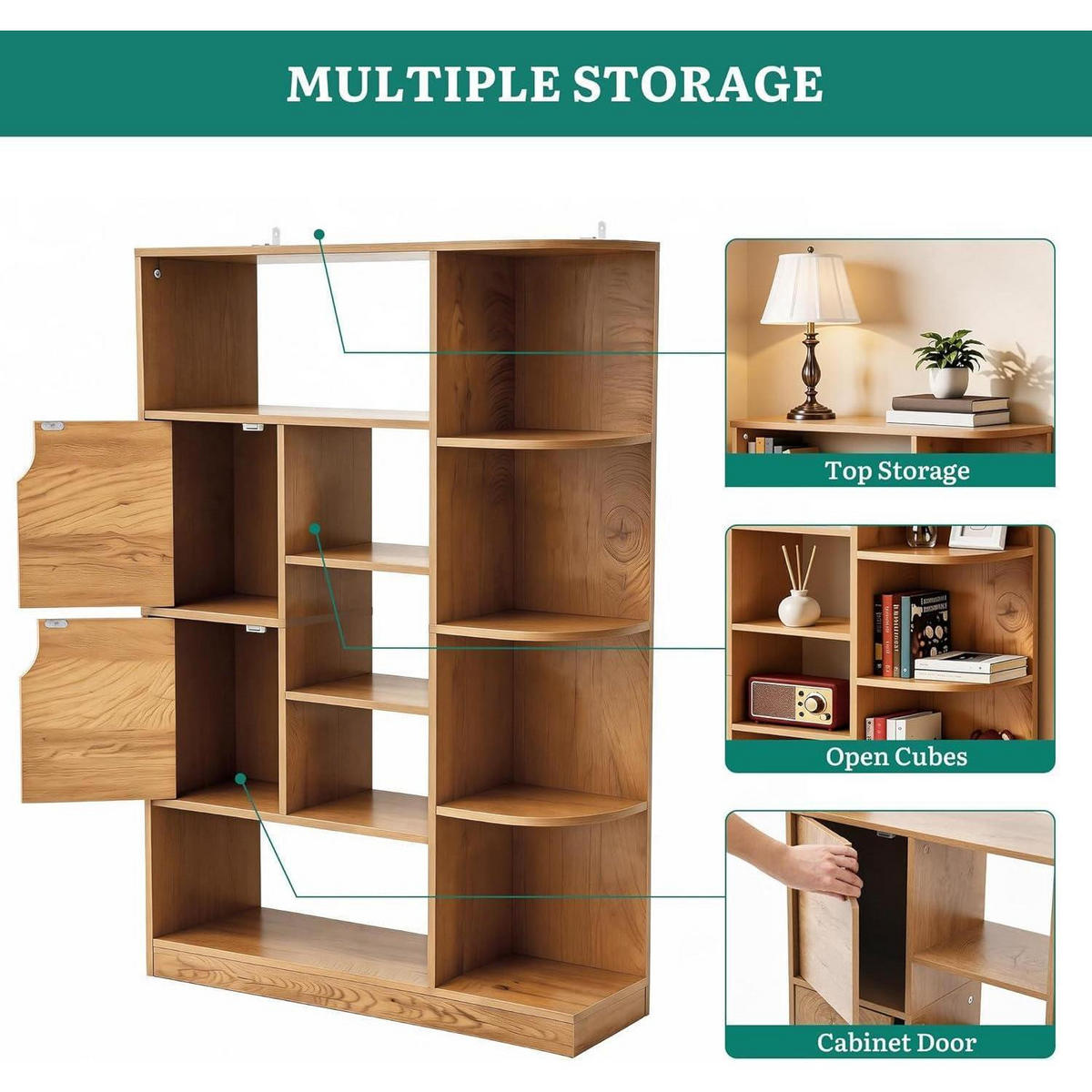 BÜCHERREGAL mit 9 offenen Regalböden und 2 Türen Eichenfarbe 80 x 24 x 120 cm - Braun, Holzwerkstoff (24/80/120cm)