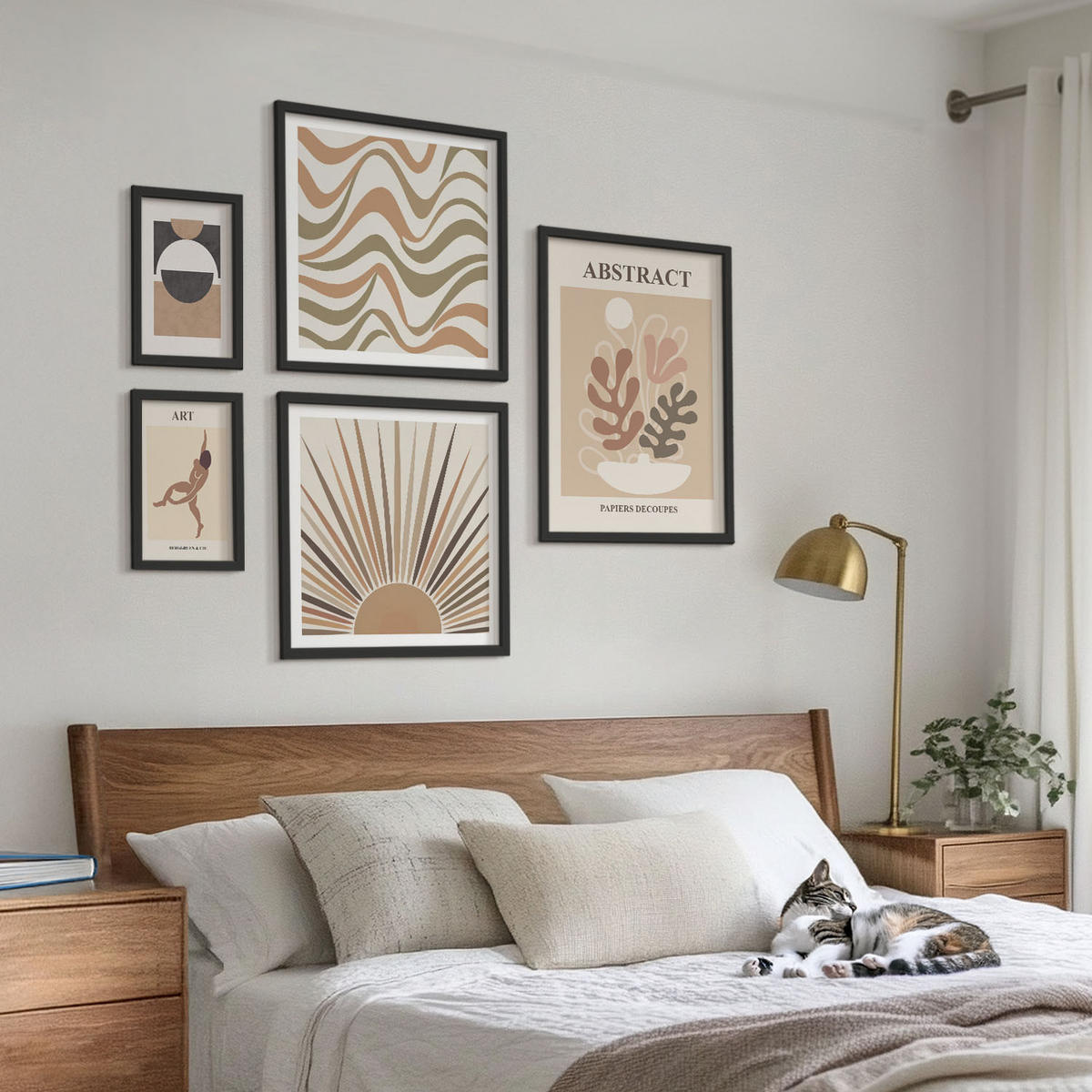 WANDBILDER 5er-Set - 50x50 cm & 20x30 cm & 40x60 cm Schwarzer Rahmen - Matisse Boho abstrakte Muster - Schwarz, Kunststoff (40/60cm) - ArtPrintCave