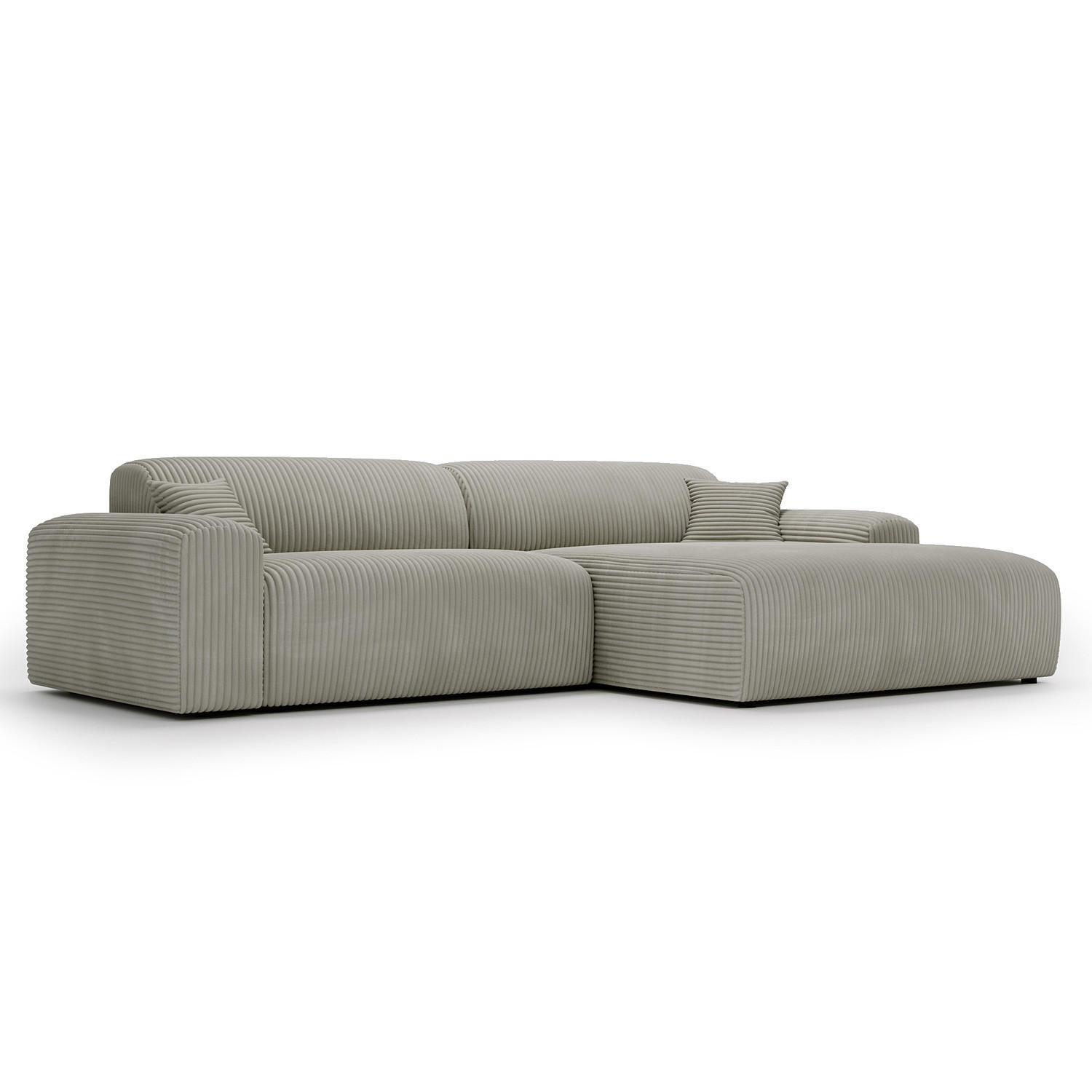 ECKSOFA mit Longchair - Cord - Silberfarben/Schwarz, Kunststoff/Textil (284/178cm) - home24