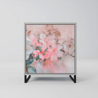 SIDEBOARD CHERRY BLOSSOM, Grau, 57,5x42x67,5 cm, Schwarze Metall-Rahmenfüße - Multicolor/Schwarz, Holzwerkstoff/Metall (57.5/67.5/42cm) - SpaceRebels
