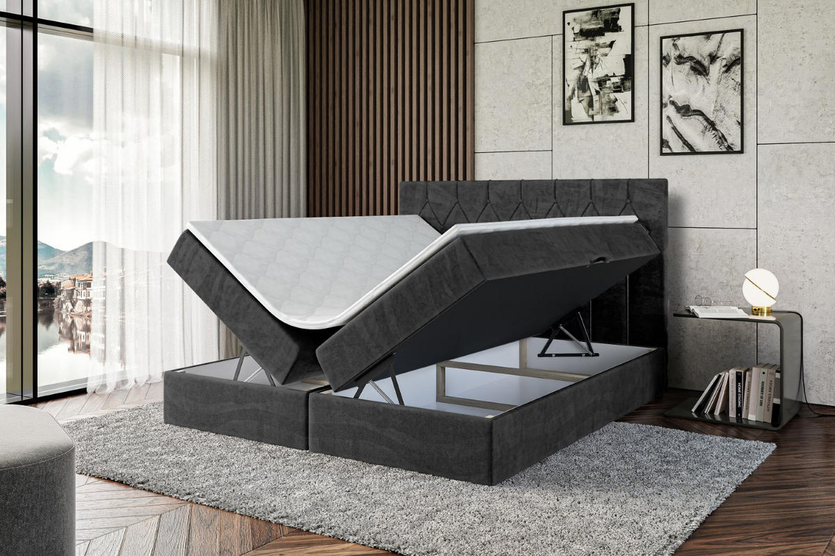 BOXBETT mit H4-Matratze und Lattenrost - VELANTO-BZ - 180x200 Weiß Hochglanz - Schwarz, Holzwerkstoff (180/200cm) - ALTDECOR