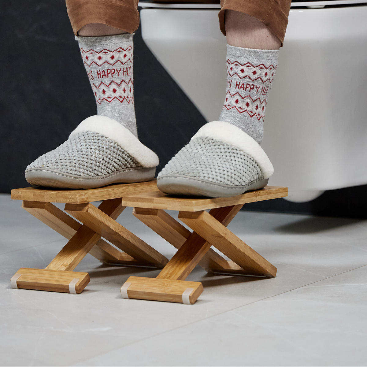 2-tlg.TOILETTENHOCKER - Hellbraun, Holz/Kunststoff (12/23/31cm) - Relaxdays