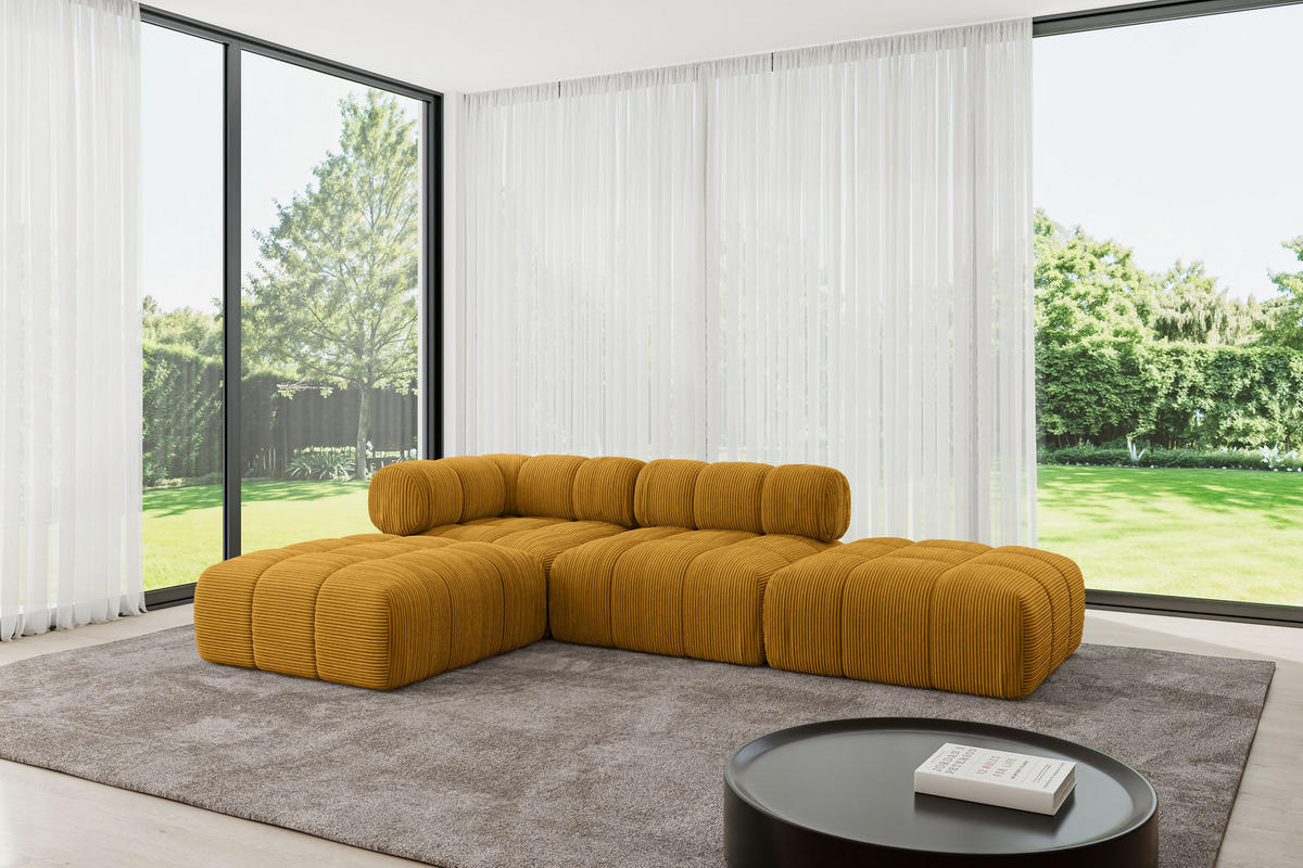 ECKSOFA modulares Sofa Kerru-L1 - 285x190x70 cm Senfgelb Cord - Currygelb, Holzwerkstoff/Textil (285/190cm) - ALTDECOR