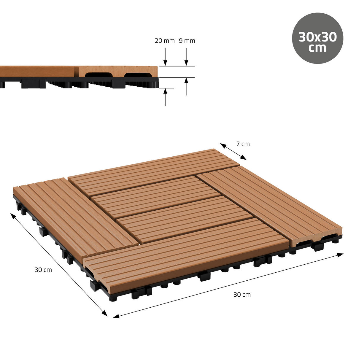 TERASOVÁ DLAŽBA Světle hnědá 22 kusů - světle hnědá, kompozitní dřevo (30/30/2cm) - ECD-Germany