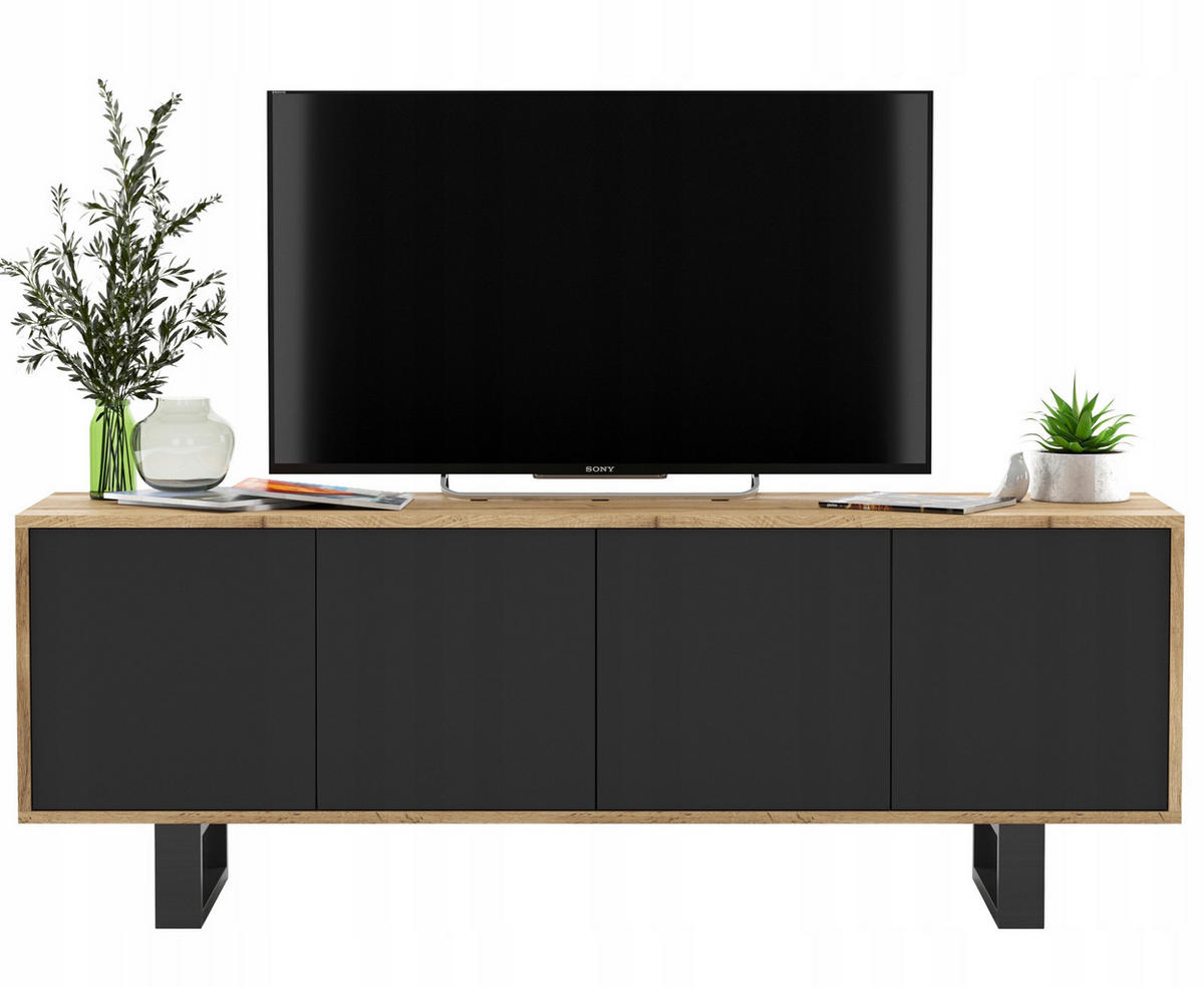 TV-SCHRANK Apollo2 Eiche wotan Schwarz Matt mit Metallbeinen 150 cm - Schwarz, Holzwerkstoff/Metall (150/53/35cm) - Meble Lindner