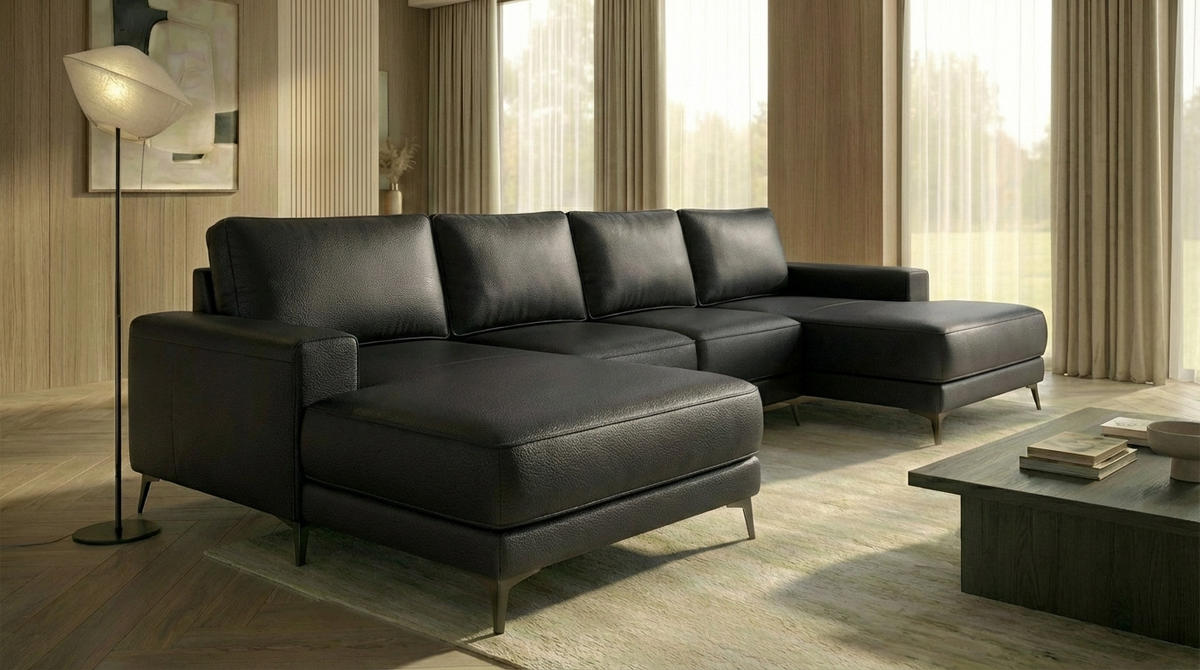 ECKSOFA VALTOR 320 cm x 185 cm – Stoff: ECO CAYENCE Schwarz 1114 Farbe: Schwarz - Schwarz, Textil (320/185cm) - A&J MöbelLand