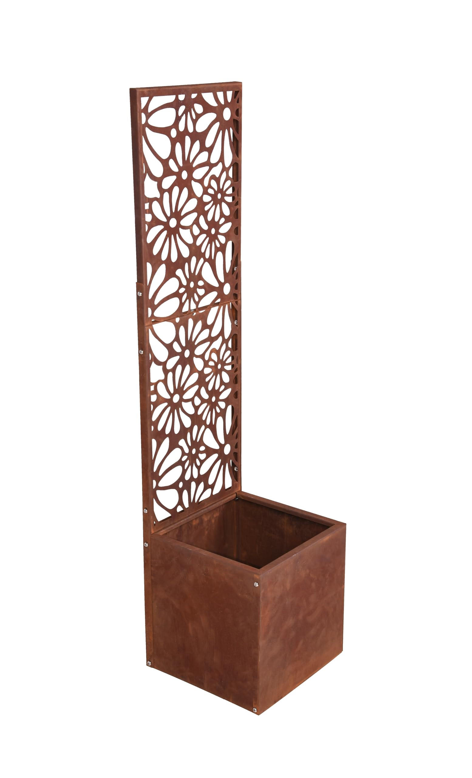 PFLANZKÜBEL Lena mit Deko-Sichtschutz Rostbraun Stahl Rankhilfe - Rostfarben, Metall (30/118/30cm) - DELUKE