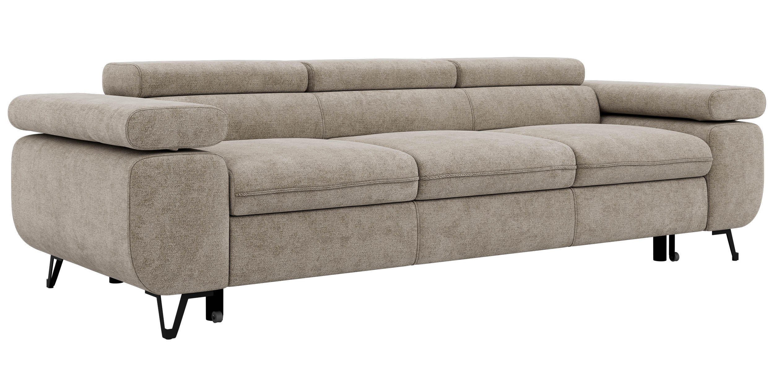 TŘÍMÍSTNÁ POHOVKA PETER 3 s rozkládací funkcí - Šedobéžová Štruktúrovaná látka - černá/šedobéžová, kov/textil (262/76/99cm) - MKS