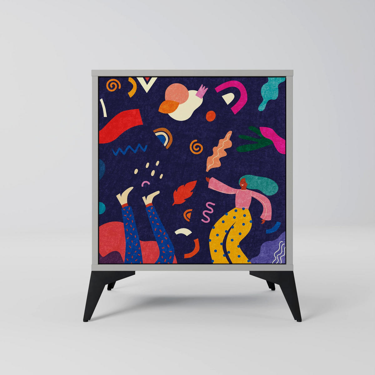 SIDEBOARD FESTIVE PLEASURES, Grau, 57,5x42x70,5 cm, Schwarze Metall-Sternfüße - Multicolor/Schwarz, Holzwerkstoff/Metall (57.5/70.5/42cm) - SpaceRebels