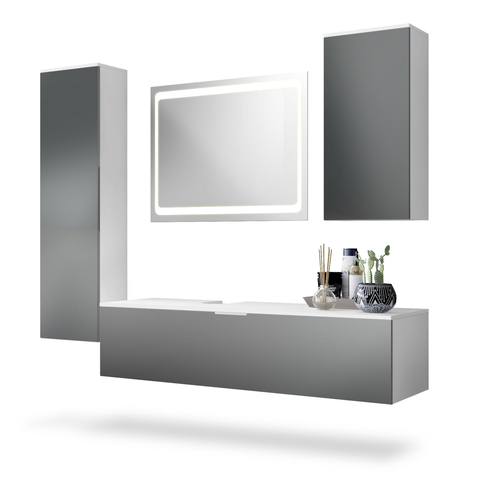 Vladon Badmöbelset Graphit 210x185x51 cm