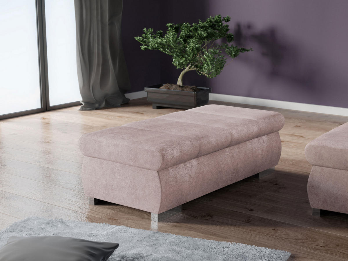 POLSTERHOCKER Bangkok Groß - Hellrosa/Silberfarben, Holz/Kunststoff (120/39/60cm) - MIRJAN24