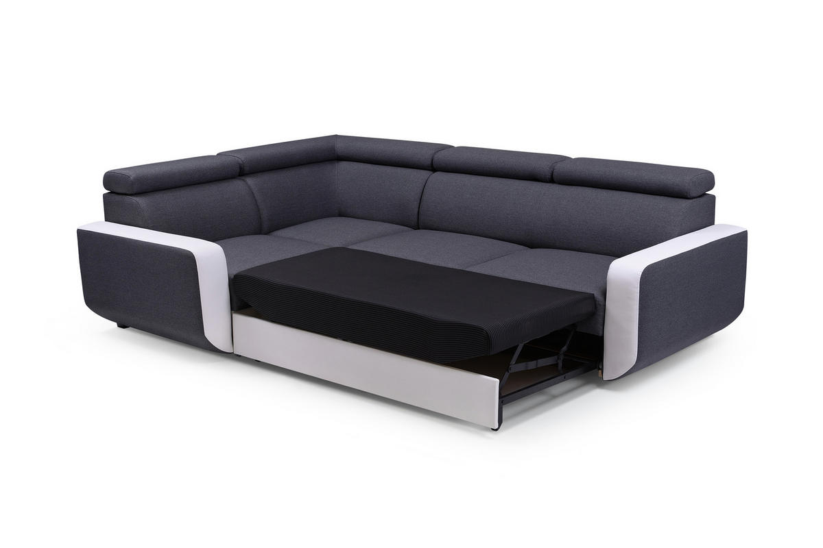 ECKSOFA MIRA Grau Geflochtener Stoff mit Schlaffunktion - Grau, Holz (263/184cm) - MASSENO