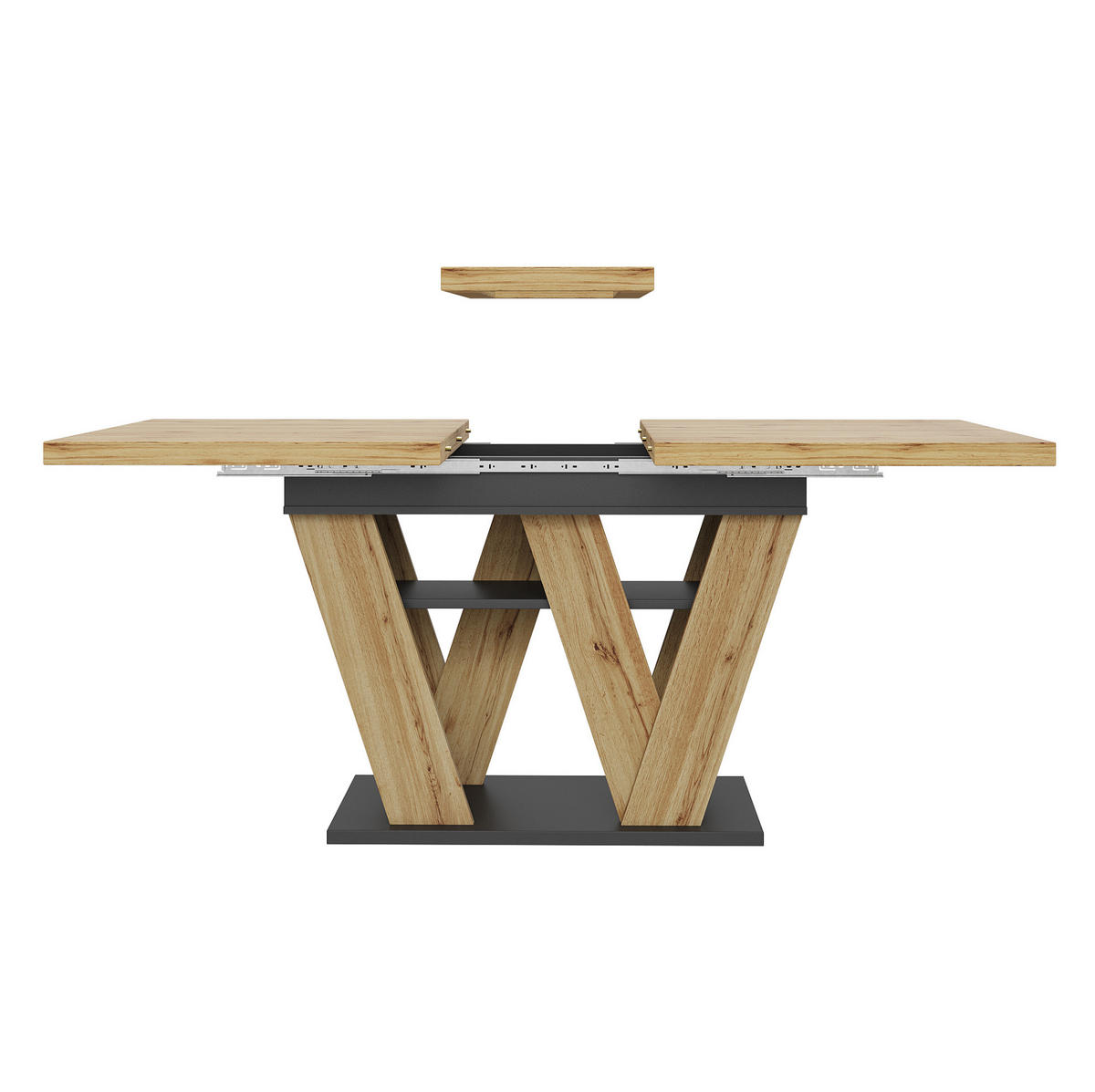 ESSTISCH aus MDF 119-158,5x80x75 cm Schwarz/Natur ausziehbar mit Ablagefach und W-förmigen Beinen - Naturfarben, Holzwerkstoff (158.5/80/75cm) - Modfu