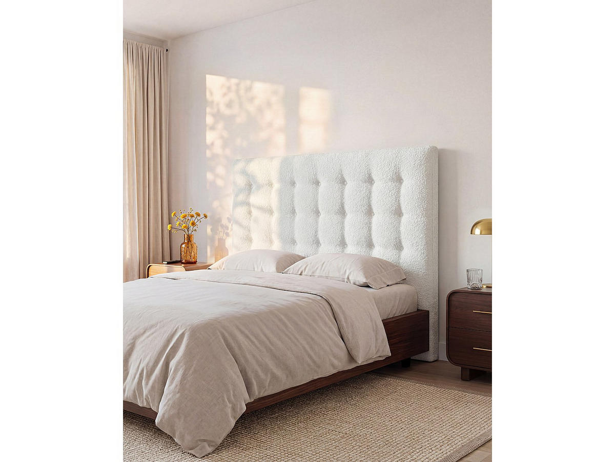 BETTKOPFTEIL - 2 Personen - stoff - weiß Francesco - Weiß, Textil (184.5/125/9.5cm) - Vente-Unique