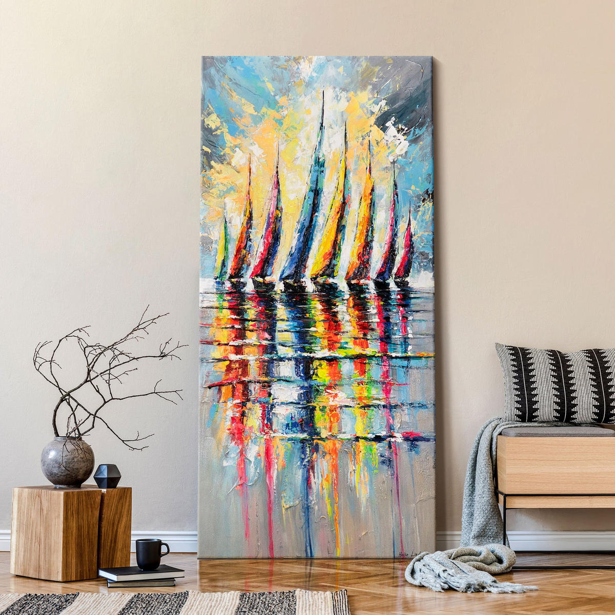 GEMÄLDE Farbige Segel auf Keilrahmen 115x50 cm - Multicolor, Holz (115/50cm) - YS-art gallery