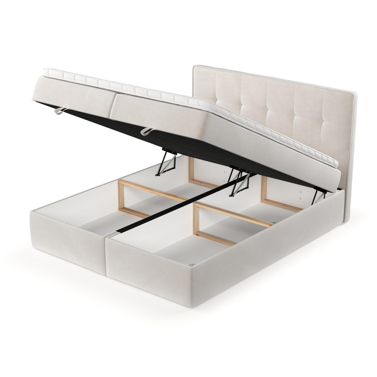 BOXBETT Tivra 160/200 cm Creme im Paros Stoff - Creme/Schwarz, Holz/Holzwerkstoff (160/200cm) - AltaBeds