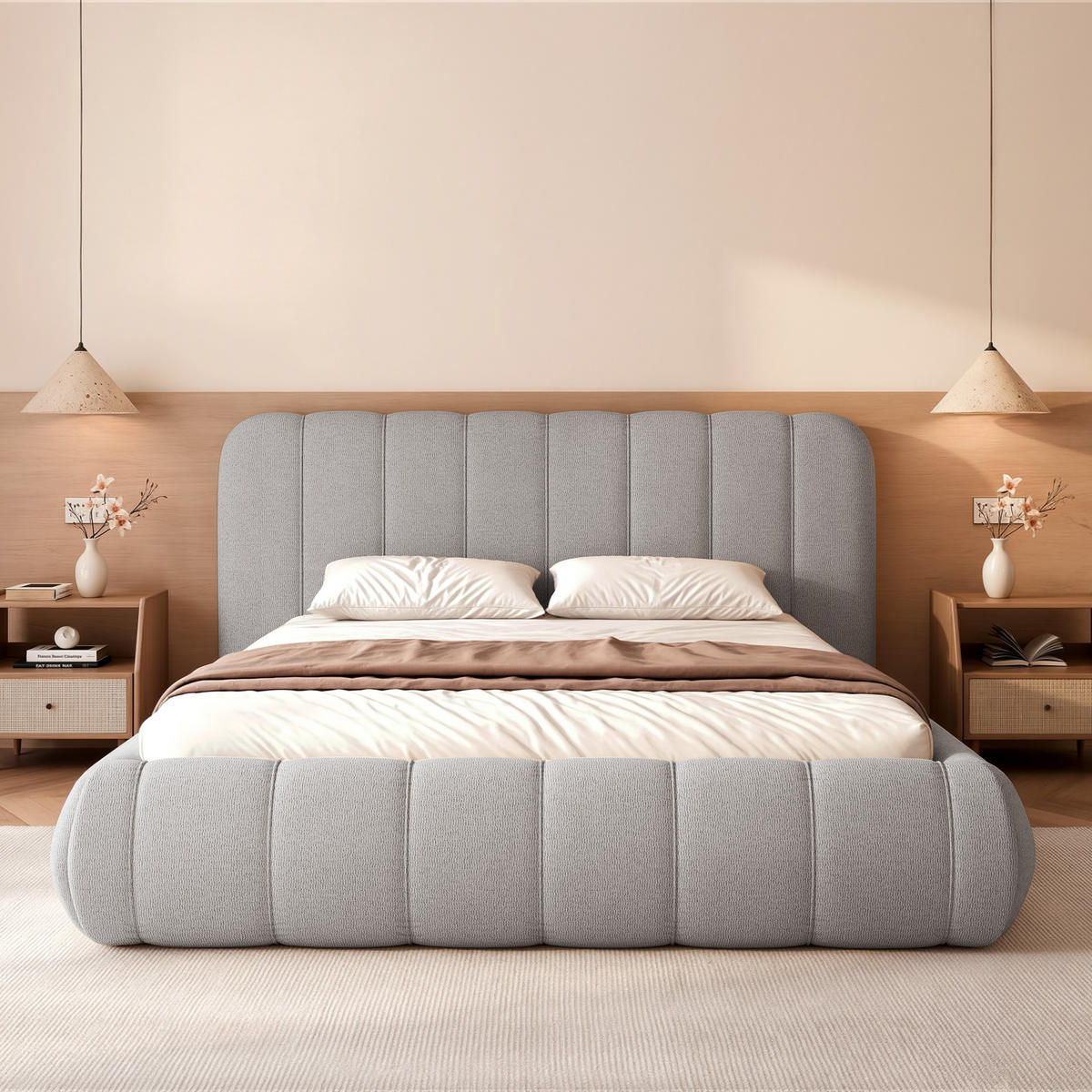 POLSTERBETT Gallo 160x200 cm Grau Schlingengewebe – (Doppelbett mit Bettkasten, Lattenrost, voluminöses Kopfteil) - Grau, Holz/Holzwerkstoff (160/200cm) - Ravio