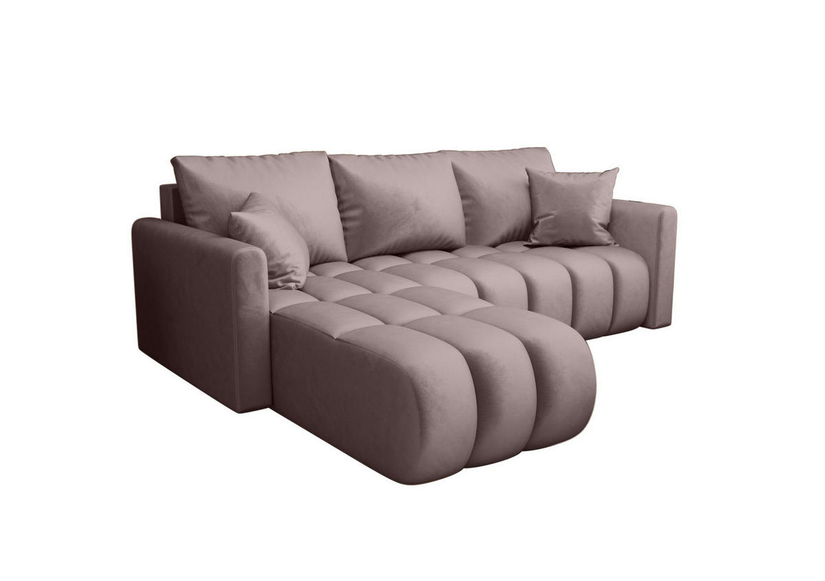 ECKSOFA GARDA links dunkelrosa Velours Monolith 62 - Schlaffunktion, Bettkasten - Pink, Textil (230/150cm) - Cornero